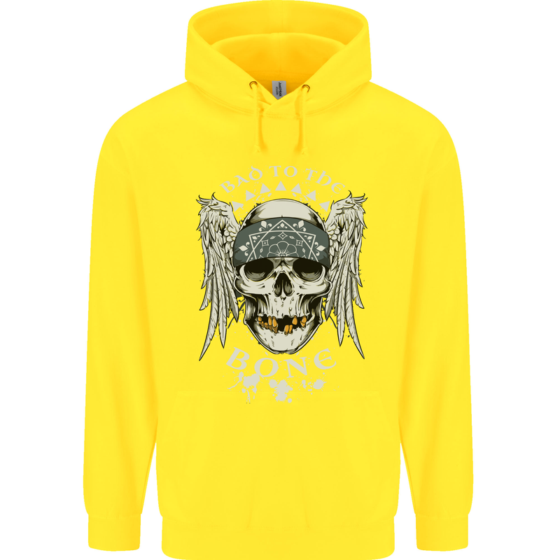 Bad 2 the Bone Biker Skull Angel Motorcycle Childrens Kids Hoodie Yellow