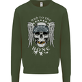 Bad 2 the Bone Biker Skull Angel Motorcycle Kids Sweatshirt Jumper Forest Green