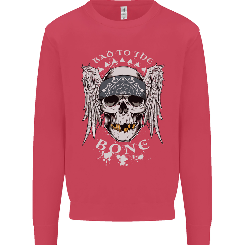 Bad 2 the Bone Biker Skull Angel Motorcycle Kids Sweatshirt Jumper Heliconia