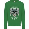 Bad 2 the Bone Biker Skull Angel Motorcycle Kids Sweatshirt Jumper Irish Green
