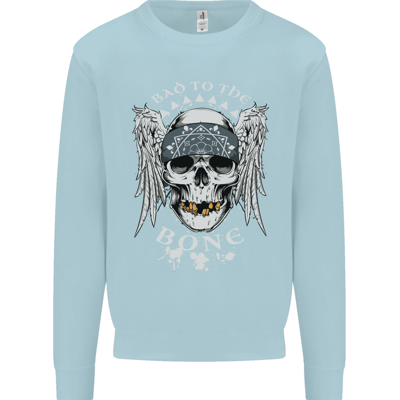 Bad 2 the Bone Biker Skull Angel Motorcycle Kids Sweatshirt Jumper Light Blue