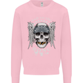 Bad 2 the Bone Biker Skull Angel Motorcycle Kids Sweatshirt Jumper Light Pink