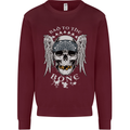 Bad 2 the Bone Biker Skull Angel Motorcycle Kids Sweatshirt Jumper Maroon