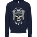 Bad 2 the Bone Biker Skull Angel Motorcycle Kids Sweatshirt Jumper Navy Blue