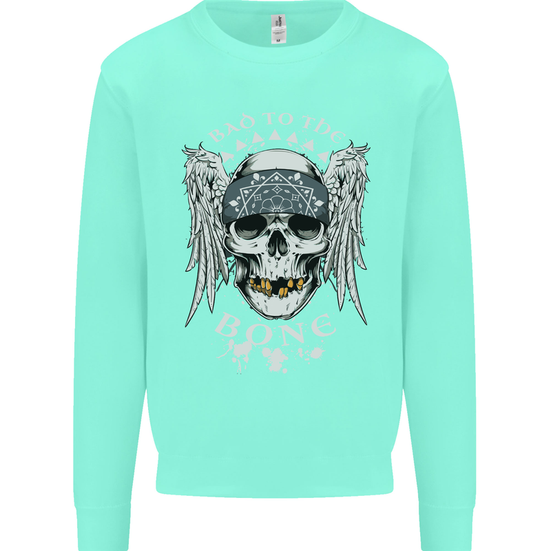 Bad 2 the Bone Biker Skull Angel Motorcycle Kids Sweatshirt Jumper Peppermint