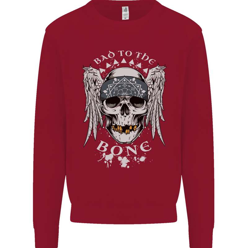 Bad 2 the Bone Biker Skull Angel Motorcycle Kids Sweatshirt Jumper Red