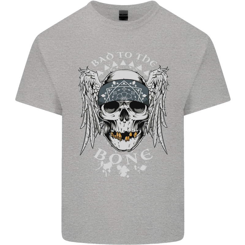 Bad 2 the Bone Biker Skull Angel Motorcycle Kids T-Shirt Childrens Sports Grey
