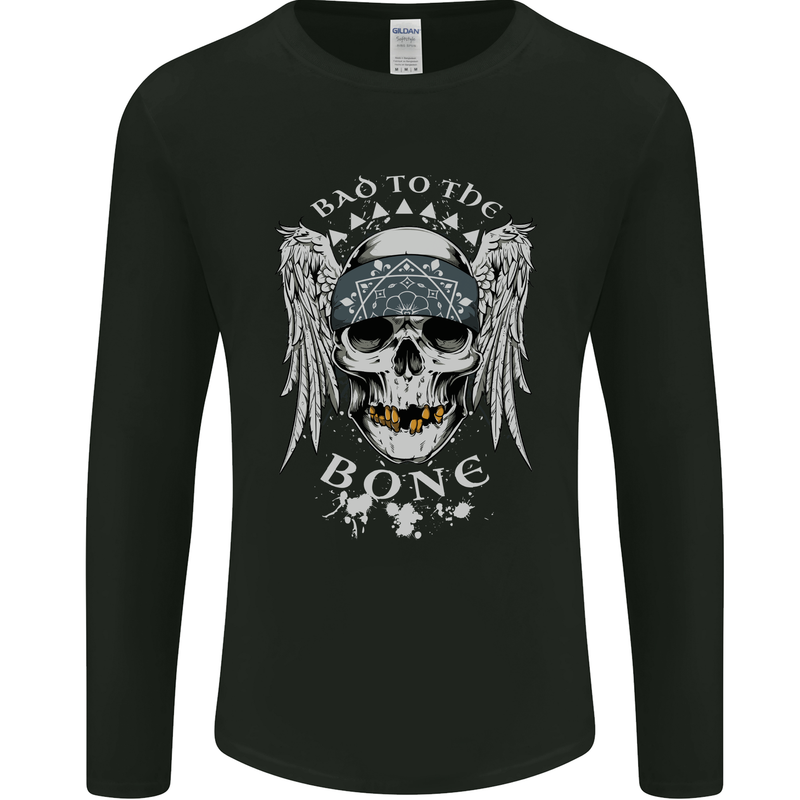 Bad 2 the Bone Biker Skull Angel Motorcycle Mens Long Sleeve T-Shirt Black