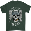 Bad 2 the Bone Biker Skull Angel Motorcycle Mens T-Shirt Cotton Gildan Forest Green