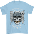 Bad 2 the Bone Biker Skull Angel Motorcycle Mens T-Shirt Cotton Gildan Light Blue