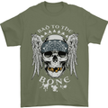 Bad 2 the Bone Biker Skull Angel Motorcycle Mens T-Shirt Cotton Gildan Military Green