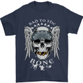 Bad 2 the Bone Biker Skull Angel Motorcycle Mens T-Shirt Cotton Gildan Navy Blue