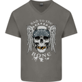 Bad 2 the Bone Biker Skull Angel Motorcycle Mens V-Neck Cotton T-Shirt Charcoal
