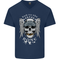 Bad 2 the Bone Biker Skull Angel Motorcycle Mens V-Neck Cotton T-Shirt Navy Blue