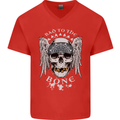 Bad 2 the Bone Biker Skull Angel Motorcycle Mens V-Neck Cotton T-Shirt Red