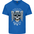 Bad 2 the Bone Biker Skull Angel Motorcycle Mens V-Neck Cotton T-Shirt Royal Blue