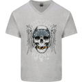 Bad 2 the Bone Biker Skull Angel Motorcycle Mens V-Neck Cotton T-Shirt Sports Grey