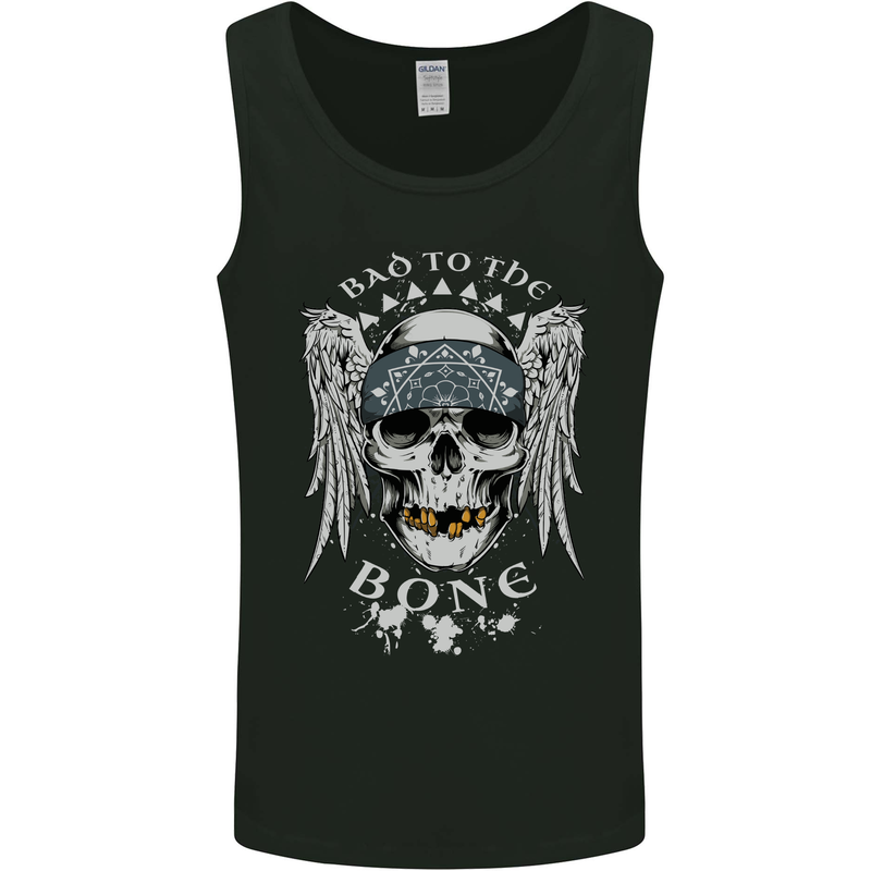 Bad 2 the Bone Biker Skull Angel Motorcycle Mens Vest Tank Top Black