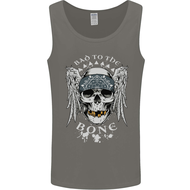 Bad 2 the Bone Biker Skull Angel Motorcycle Mens Vest Tank Top Charcoal