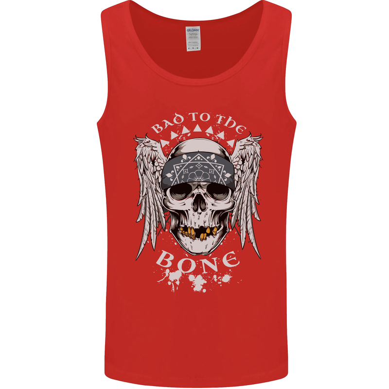 Bad 2 the Bone Biker Skull Angel Motorcycle Mens Vest Tank Top Red