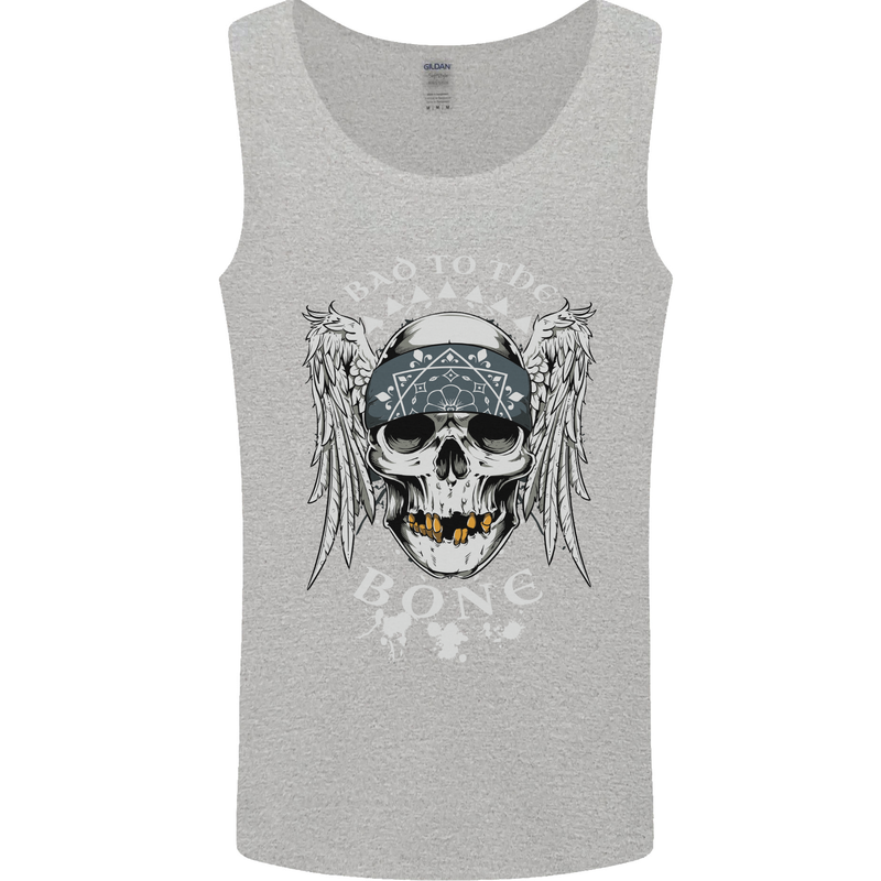 Bad 2 the Bone Biker Skull Angel Motorcycle Mens Vest Tank Top Sports Grey