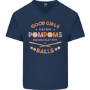 Bad Girls Play With Pool Balls 9-Ball Mens V-Neck Cotton T-Shirt Navy Blue