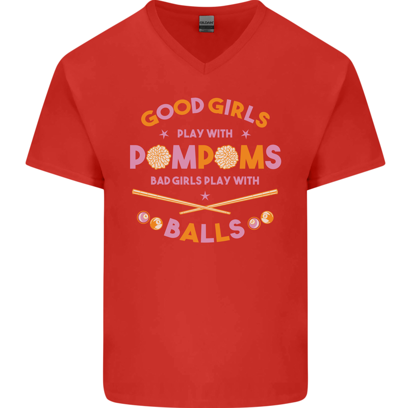 Bad Girls Play With Pool Balls 9-Ball Mens V-Neck Cotton T-Shirt Red