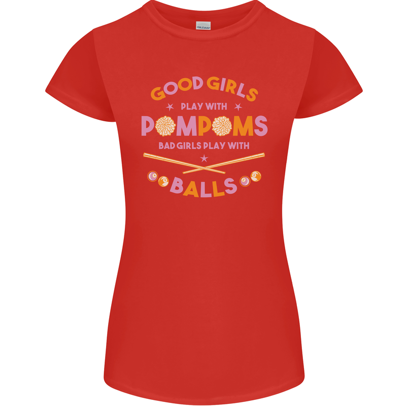 Bad Girls Play With Pool Balls 9-Ball Womens Petite Cut T-Shirt Red