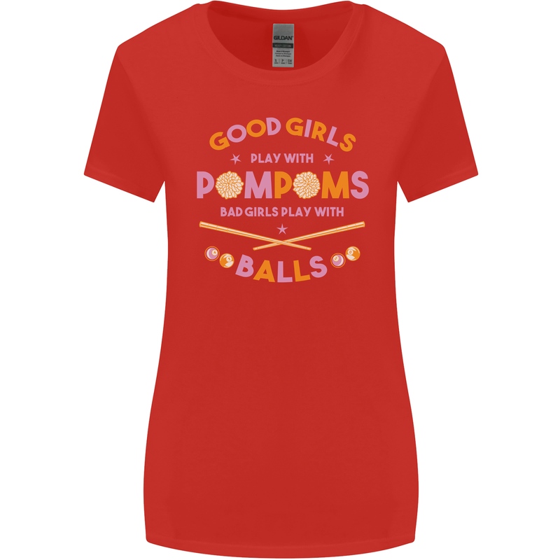 Bad Girls Play With Pool Balls 9-Ball Womens Wider Cut T-Shirt Red