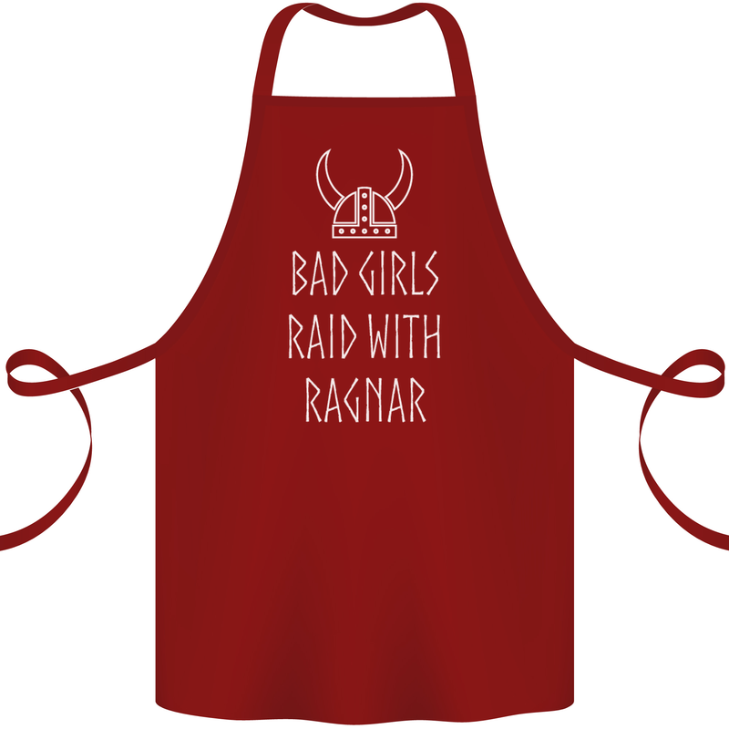 Bad Girls Raid With Ragnar Vikings Valhalla Cotton Apron 100% Organic Maroon