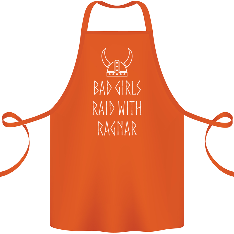 Bad Girls Raid With Ragnar Vikings Valhalla Cotton Apron 100% Organic Orange