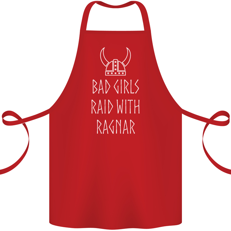 Bad Girls Raid With Ragnar Vikings Valhalla Cotton Apron 100% Organic Red