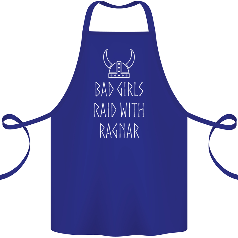 Bad Girls Raid With Ragnar Vikings Valhalla Cotton Apron 100% Organic Royal Blue