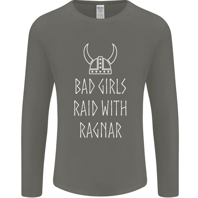 Bad Girls Raid With Ragnar Vikings Valhalla Mens Long Sleeve T-Shirt Charcoal