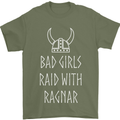 Bad Girls Raid With Ragnar Vikings Valhalla Mens T-Shirt Cotton Gildan Military Green