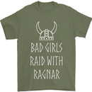 Bad Girls Raid With Ragnar Vikings Valhalla Mens T-Shirt Cotton Gildan Military Green