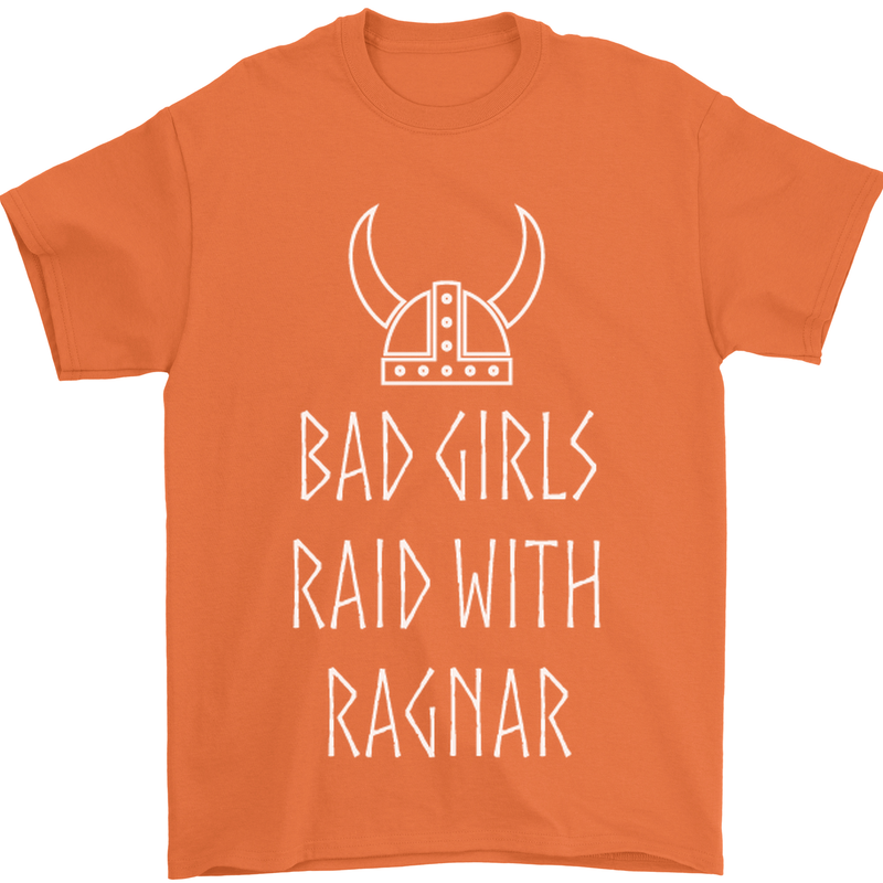 Bad Girls Raid With Ragnar Vikings Valhalla Mens T-Shirt Cotton Gildan Orange