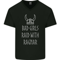 Bad Girls Raid With Ragnar Vikings Valhalla Mens V-Neck Cotton T-Shirt Black