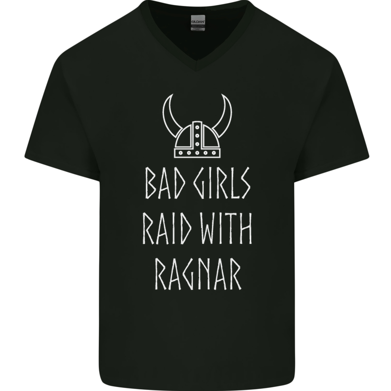 Bad Girls Raid With Ragnar Vikings Valhalla Mens V-Neck Cotton T-Shirt Black