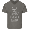 Bad Girls Raid With Ragnar Vikings Valhalla Mens V-Neck Cotton T-Shirt Charcoal