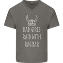 Bad Girls Raid With Ragnar Vikings Valhalla Mens V-Neck Cotton T-Shirt Charcoal