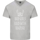 Bad Girls Raid With Ragnar Vikings Valhalla Mens V-Neck Cotton T-Shirt Sports Grey
