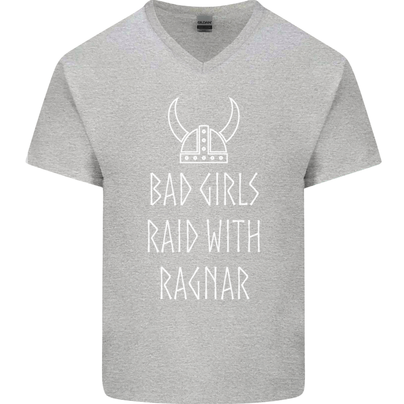 Bad Girls Raid With Ragnar Vikings Valhalla Mens V-Neck Cotton T-Shirt Sports Grey