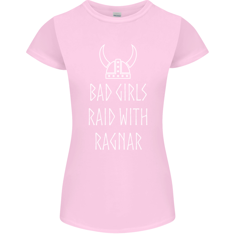 Bad Girls Raid With Ragnar Vikings Valhalla Womens Petite Cut T-Shirt Light Pink