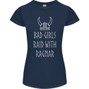 Bad Girls Raid With Ragnar Vikings Valhalla Womens Petite Cut T-Shirt Navy Blue