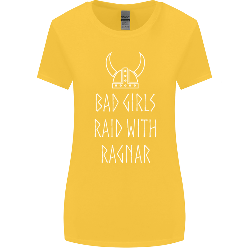 Bad Girls Raid With Ragnar Vikings Valhalla Womens Wider Cut T-Shirt Yellow