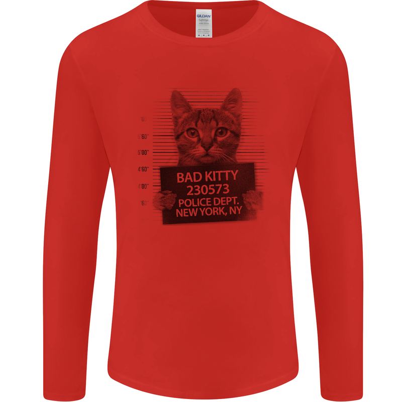 Bad Kitty New York City Police Dept. Mens Long Sleeve T-Shirt Red