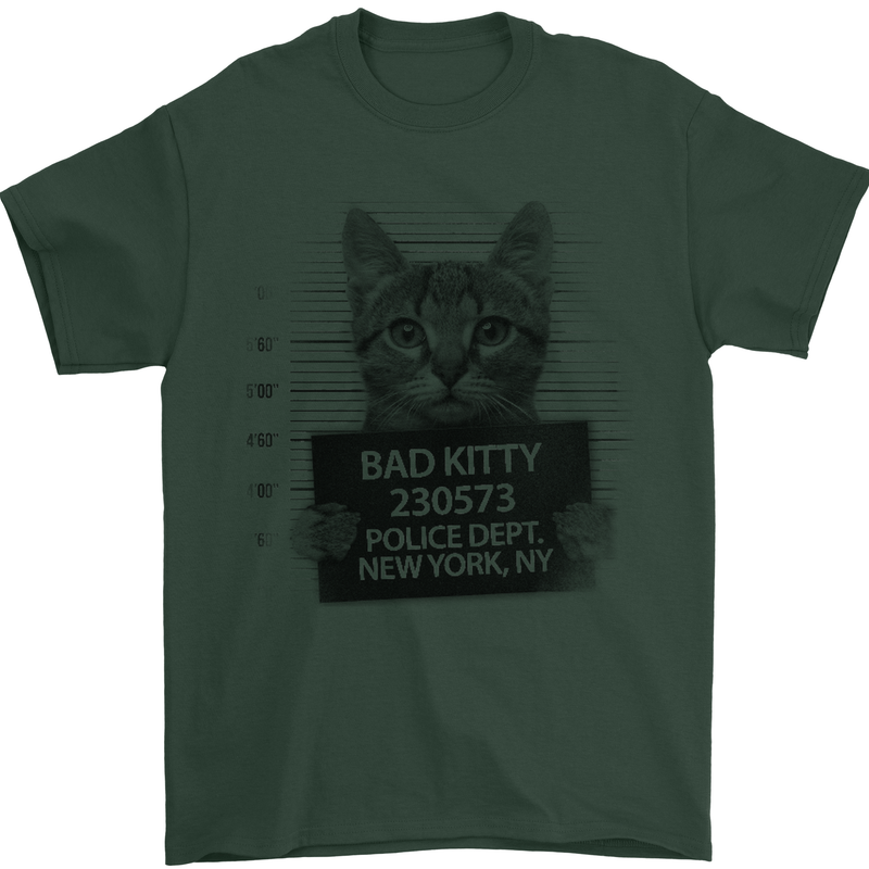 Bad Kitty New York City Police Dept. Mens T-Shirt Cotton Gildan Forest Green