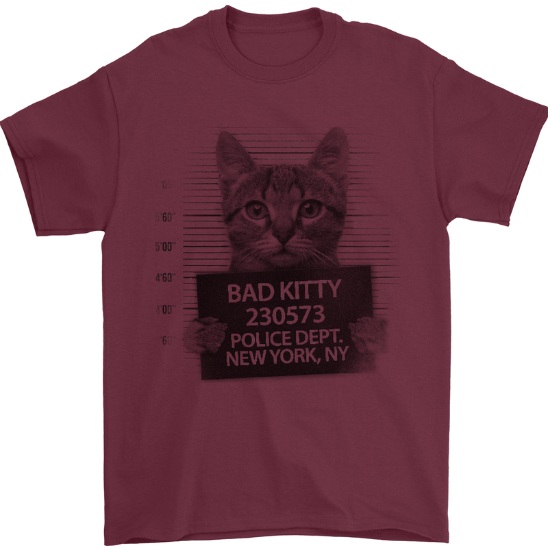 Bad Kitty New York City Police Dept. Mens T-Shirt Cotton Gildan Maroon
