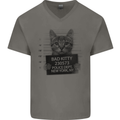 Bad Kitty New York City Police Dept. Mens V-Neck Cotton T-Shirt Charcoal